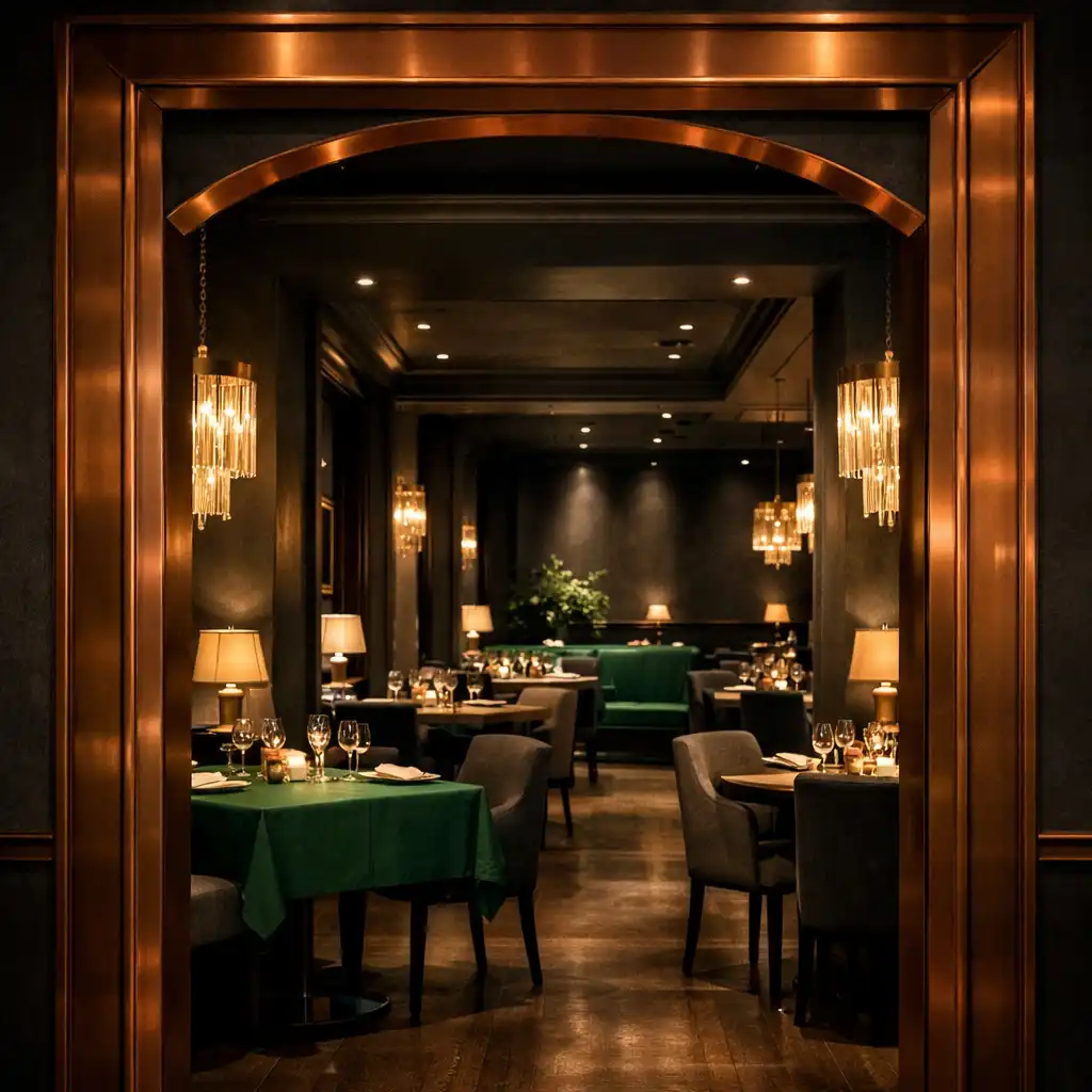 Widok przez przejście na nocny salon Restaurqavo